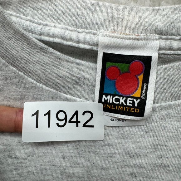Vintage Disney Mickey Mouse T-Shirt XL Grey Graphic Short Sleeve Long Hem - Picture 9 of 9